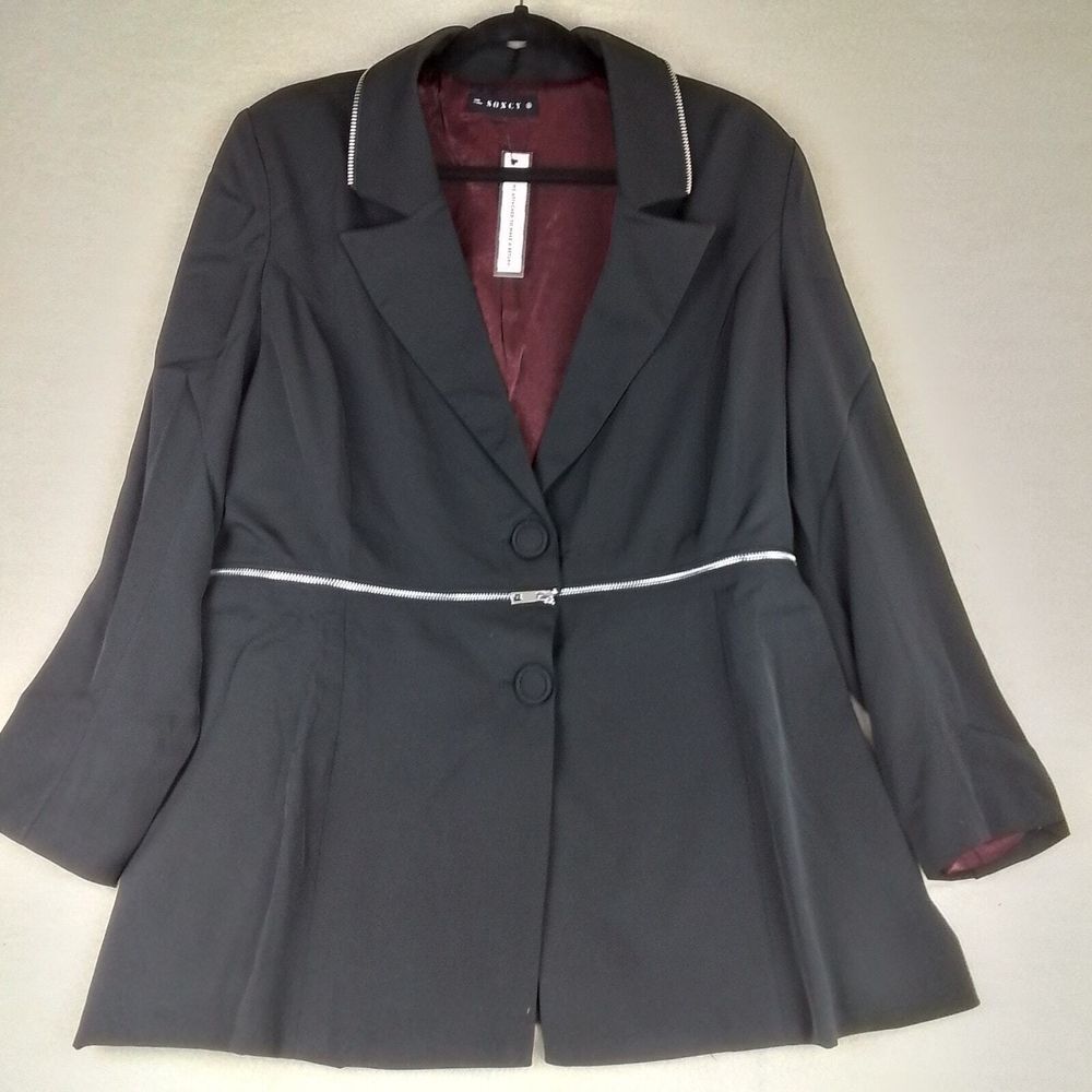 Soncy Womens Blazer 12 Black Career‎ Jacket Lined Zipper Cropped Button Notch